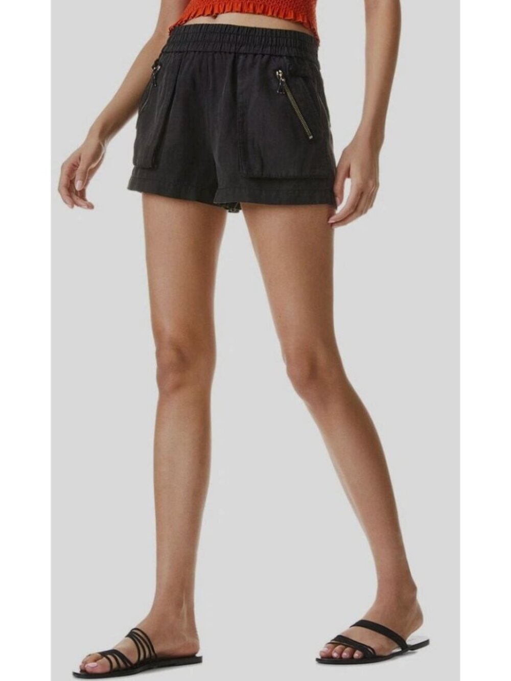 Alice + Olivia Black Britney High Waist Cotton Shorts-sz XL